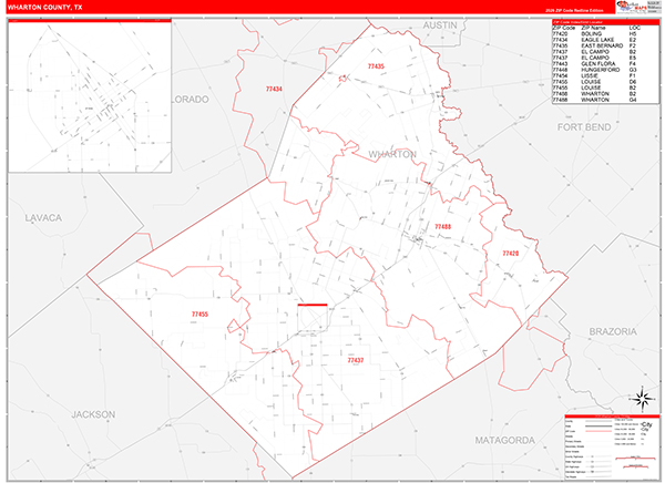 Wharton County, TX Zip Code Map