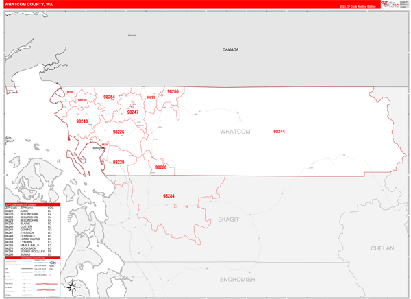 Whatcom County Digital Map Red Line Style