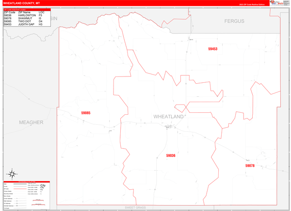 Wheatland County, MT Zip Code Map