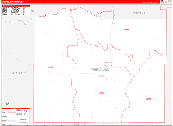 Wheatland County, MT Carrier Route Wall Map