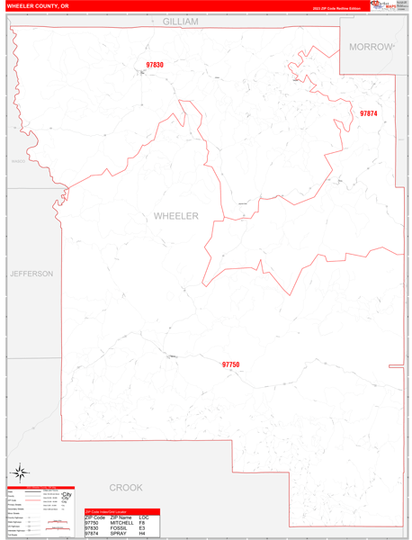 Wheeler County, OR Carrier Route Wall Map