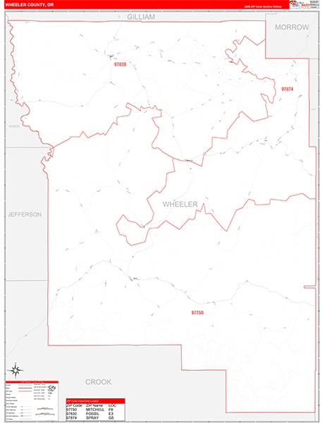 Wheeler County, OR Zip Code Wall Map