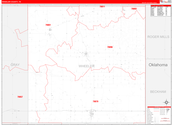 Wheeler County, TX Zip Code Wall Map