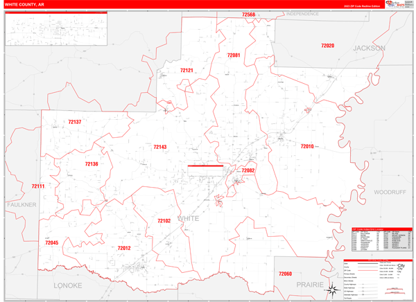 White County, AR Wall Map Red Line Style