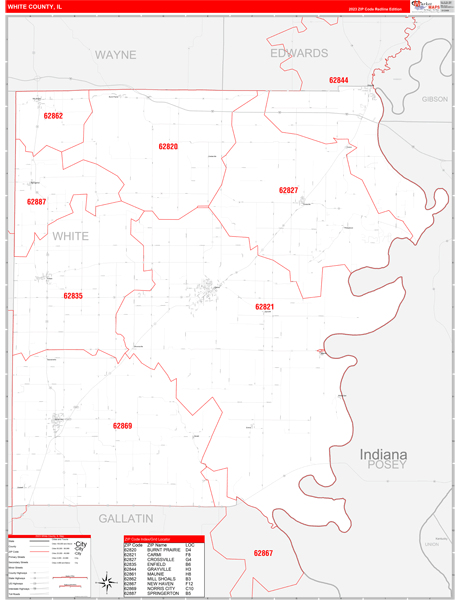 White County Wall Map Red Line Style