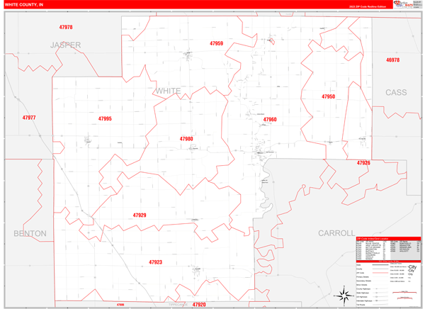 White County, IN Map Red Line Style
