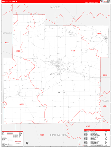 Whitley County, IN Zip Code Map
