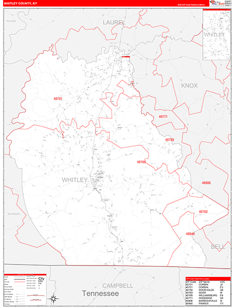 Whitley County, KY Zip Code Map
