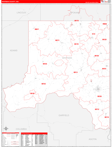 Whitman County, WA Zip Code Wall Map