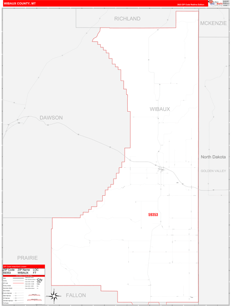 Wibaux County Digital Map Red Line Style