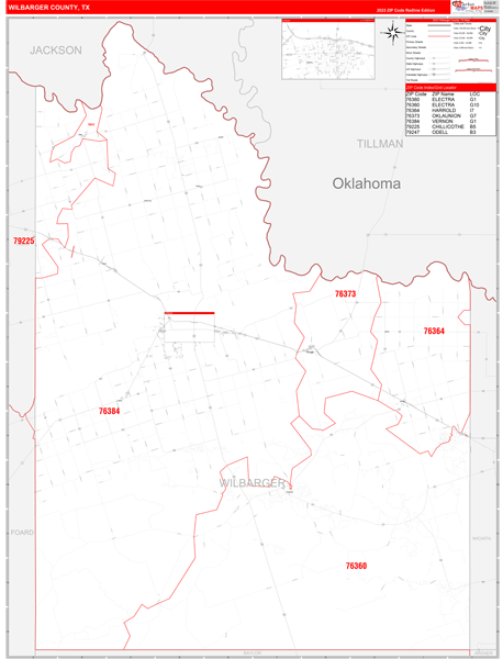 Wilbarger County, TX Zip Code Wall Map