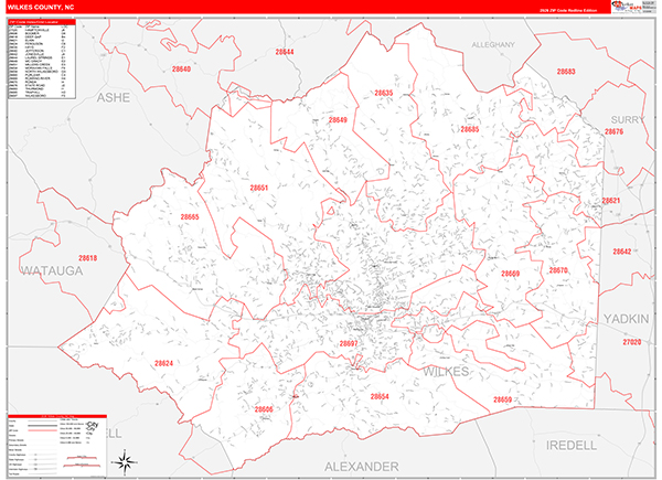 Wilkes County, NC Zip Code Wall Map