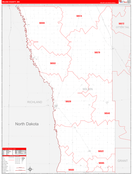 Wilkin County Wall Map Red Line Style