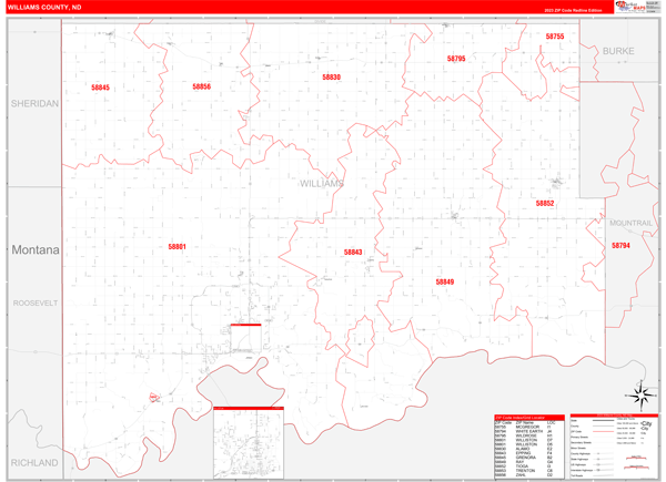 Williams County, ND Zip Code Wall Map