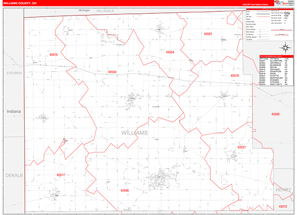 Williams County, OH Zip Code Map