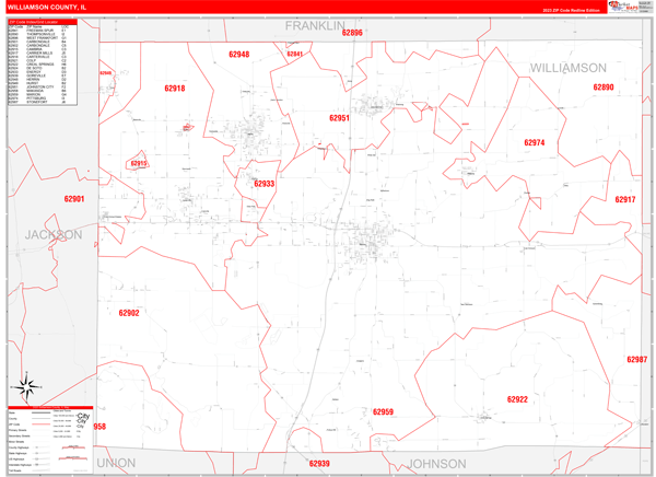 Williamson County, IL Zip Code Wall Map