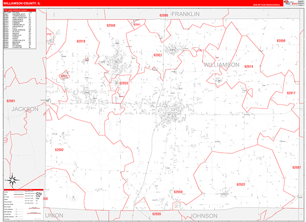 Williamson County, IL Carrier Route Wall Map