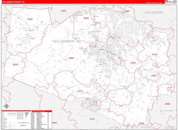 Williamson County, TN Zip Code Map