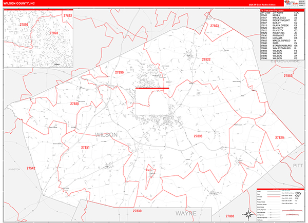 Wilson County, NC Zip Code Wall Map