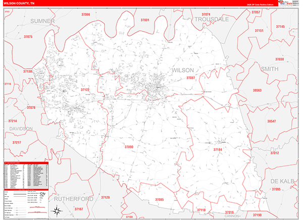 Wilson County, TN Zip Code Map
