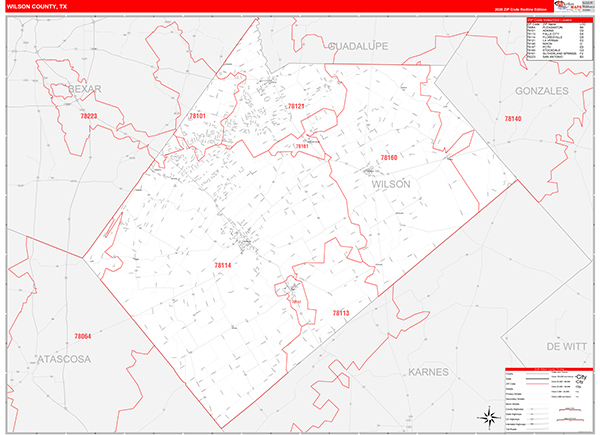 Wilson County, TX Zip Code Map