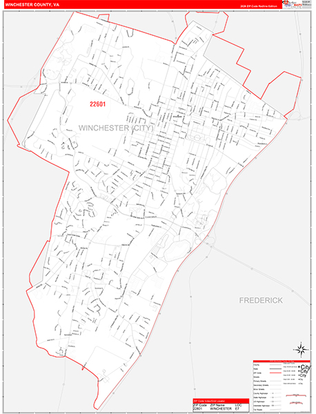 Winchester County, VA Zip Code Wall Map