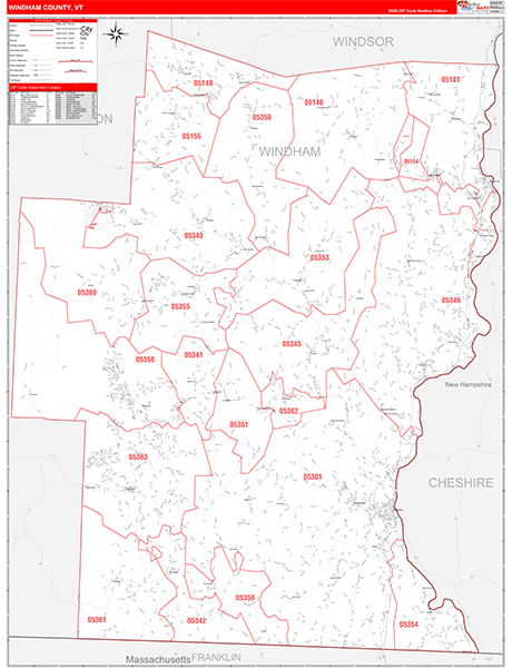 Windham County, VT Carrier Route Wall Map