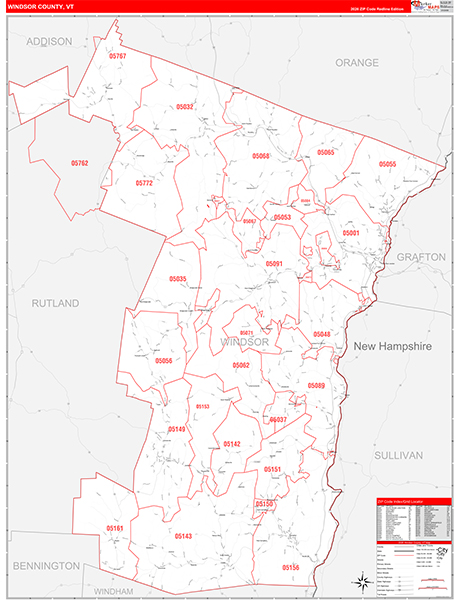 Windsor County, VT Carrier Route Wall Map
