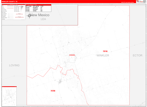 Winkler County Digital Map Red Line Style