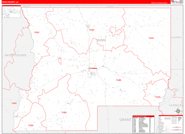 Winn Parish (County), LA Wall Map Red Line Style