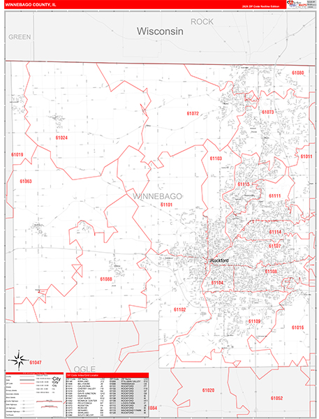 Winnebago County, IL Carrier Route Wall Map