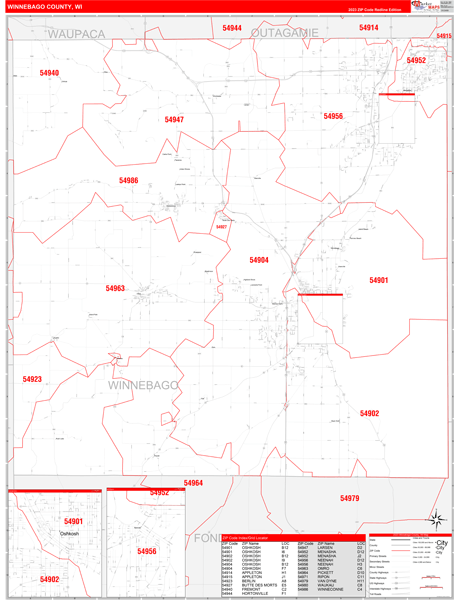 Winnebago County, WI Zip Code Wall Map