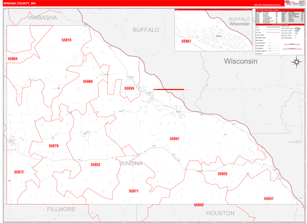 Winona County Digital Map Red Line Style
