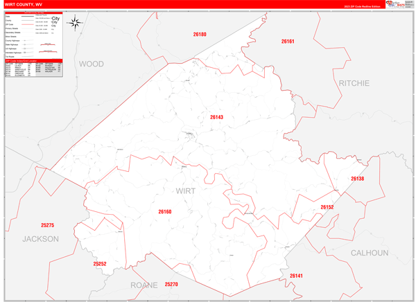 Wirt County Digital Map Red Line Style
