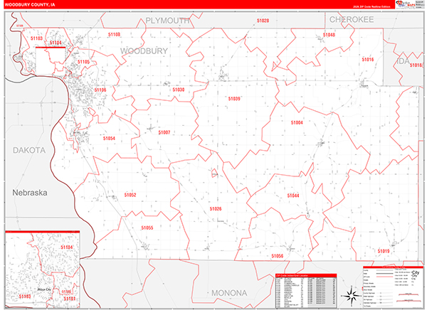 Woodbury County, IA Zip Code Wall Map