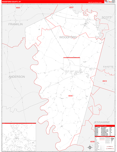 Woodford County, KY Zip Code Map
