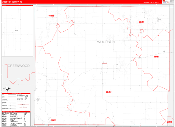 Woodson County Digital Map Red Line Style