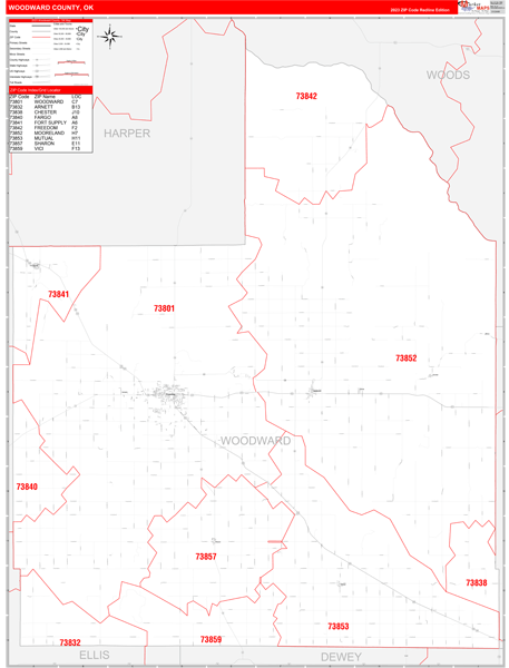 Woodward County, OK Wall Map Red Line Style