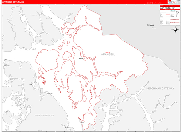 Wrangell-Petersburg Borough (County), AK Carrier Route Wall Map