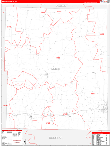 Wright County, MO Map Red Line Style