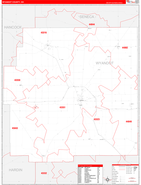 Wyandot County, OH Zip Code Wall Map