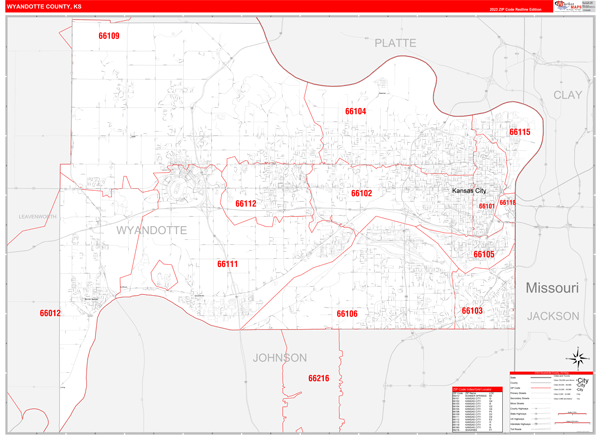 Wyandotte County Digital Map Red Line Style