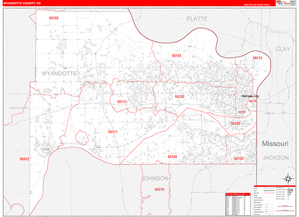 Wyandotte County, KS Zip Code Wall Map