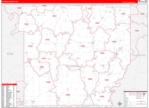 Wyoming County, NY Zip Code Map