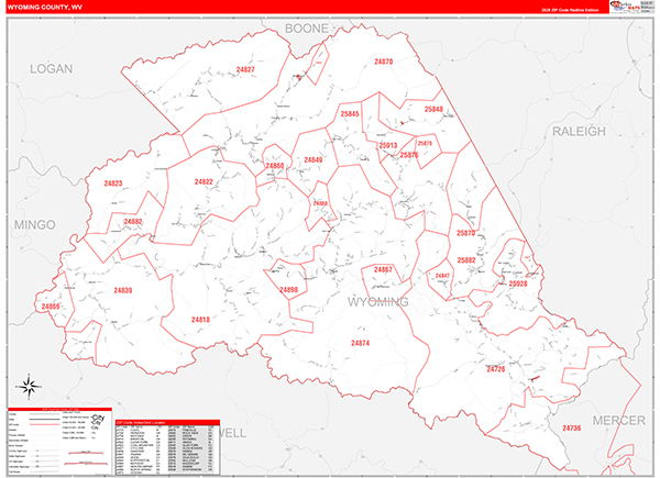 Wyoming County, WV Zip Code Map