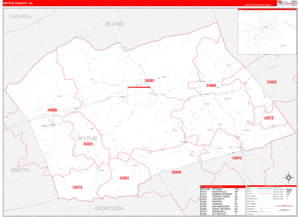 Wythe County Digital Map Red Line Style