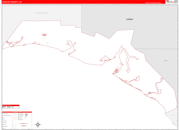 Yakutat Borough (County), AK Wall Map Red Line Style