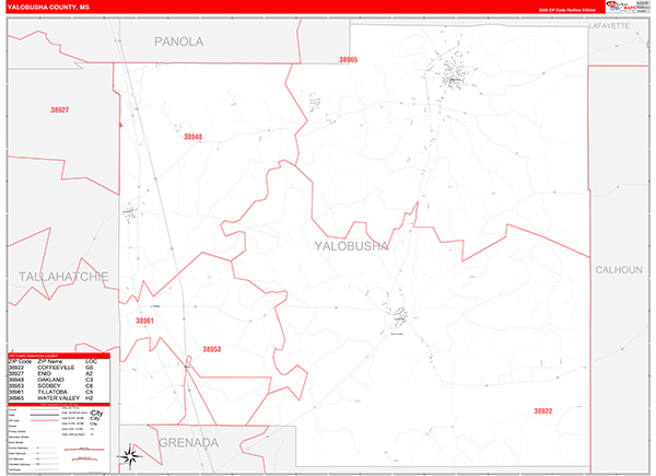 Yalobusha County, MS Zip Code Map