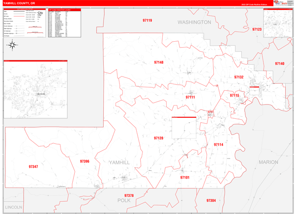 Yamhill County Digital Map Red Line Style