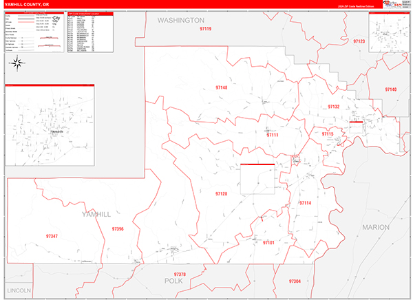 Yamhill County, OR Zip Code Wall Map